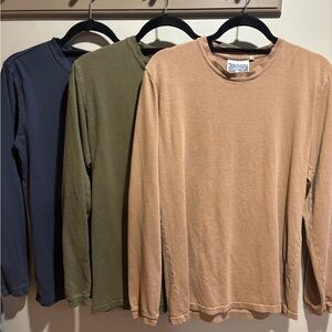 Jungmaven Long-Sleeve Crewneck Trio in Navy, Olive, Tan